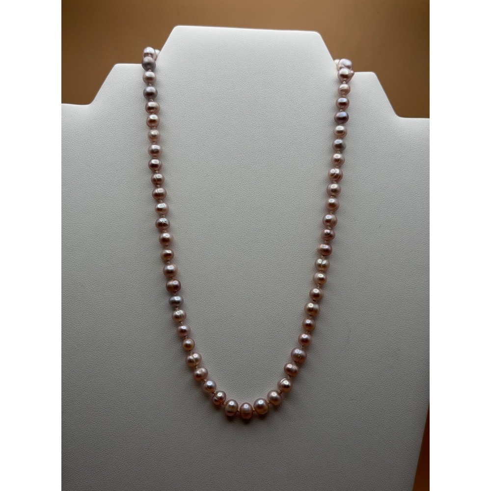 Mauve Pink Freshwater Cultured Pearl Hand Knotted Necklace 18 Inch Baroque Clasp